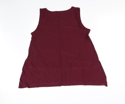 Back view of style women’s red basic blouse, size L