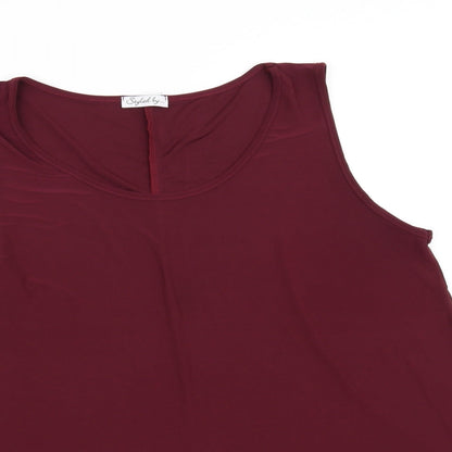 Close-up detail of style women’s red basic blouse, size L