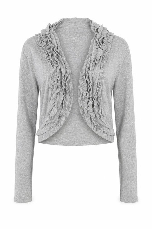 Front view of New Look women’s grey cardigan jumper, size UK 10