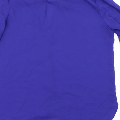 Brand and care label for Primark women’s purple basic button-up, size UK 8