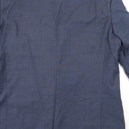 Brand and care label for COMMUTER SUITS men’s blue herringbone jacket suit, size 44