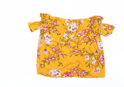 Additional front view of Primark women’s yellow floral basic blouse, size UK 10