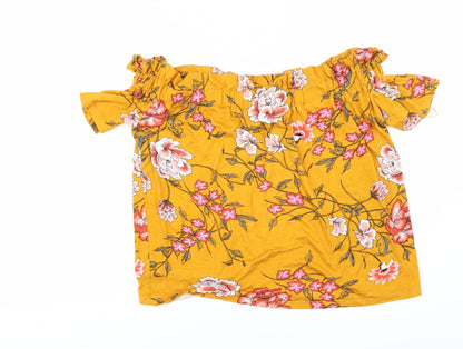 Back view of Primark women’s yellow floral basic blouse, size UK 10