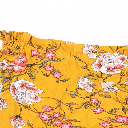 Close-up detail of Primark women’s yellow floral basic blouse, size UK 10