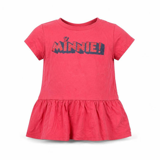 Front view of George girls’ pink basic t-shirt, size 12-18, months - minnie mouse