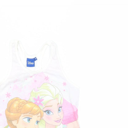 Close-up detail of Disney girls’ white basic tank, size 10, years - frozen