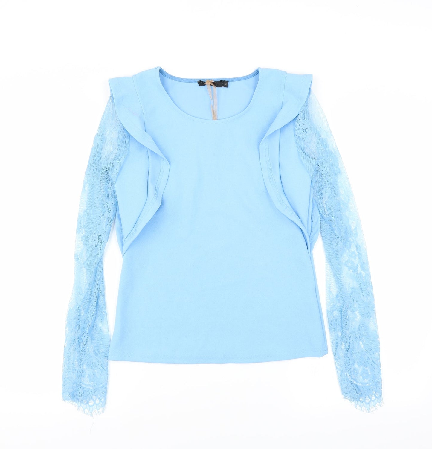 In Vogue Womens Blue   Basic Blouse Size S  - lace sleeves