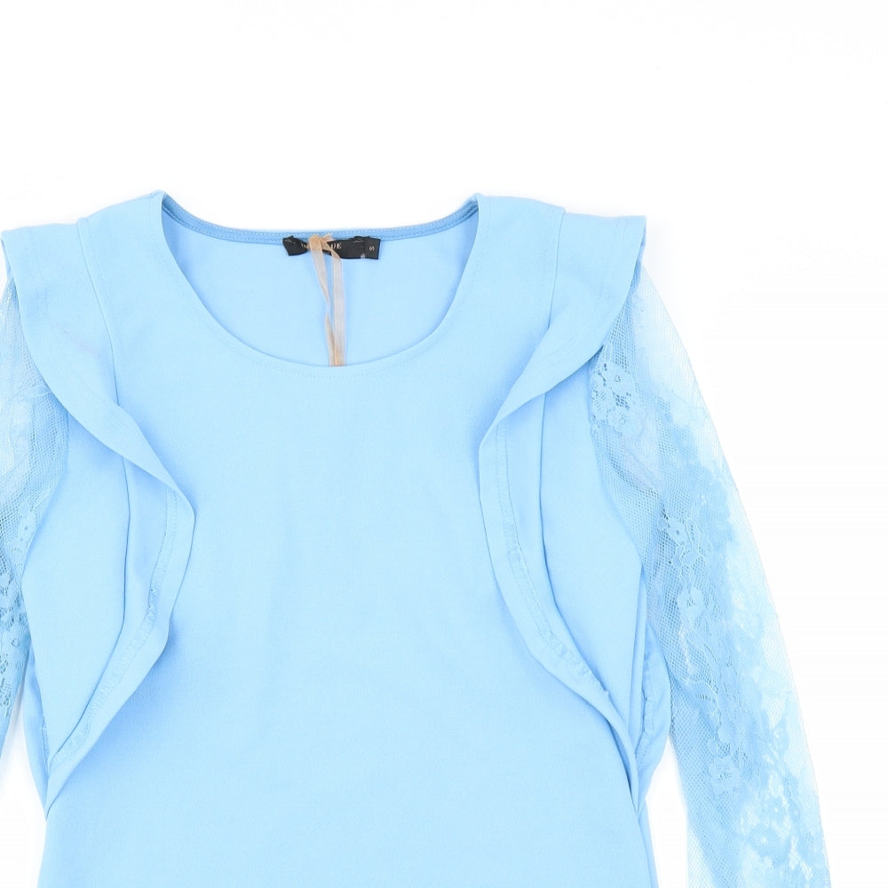 In Vogue Womens Blue   Basic Blouse Size S  - lace sleeves