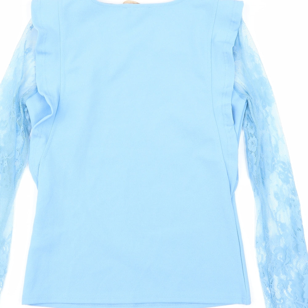 In Vogue Womens Blue   Basic Blouse Size S  - lace sleeves