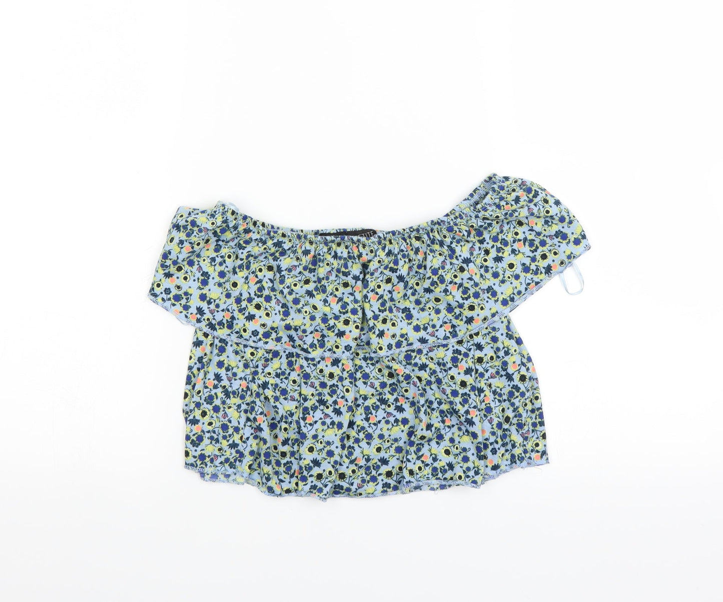 Topshop Womens Blue Floral  Basic Blouse Size 6  - Crop