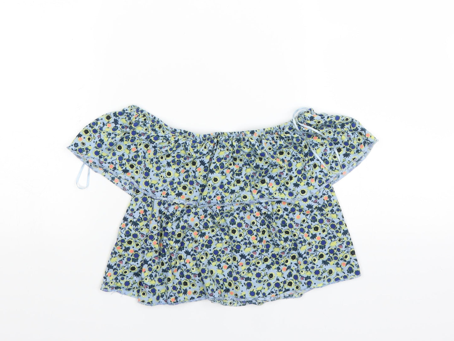 Topshop Womens Blue Floral  Basic Blouse Size 6  - Crop