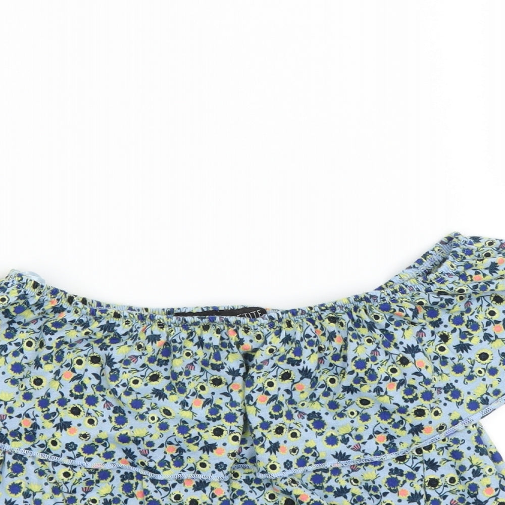 Topshop Womens Blue Floral  Basic Blouse Size 6  - Crop