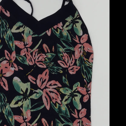Close-up detail of Dunnes women’s blue floral basic t-shirt, size S