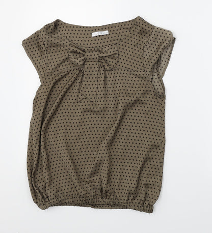Additional front view of S.Y women’s brown polka dot basic blouse, size M