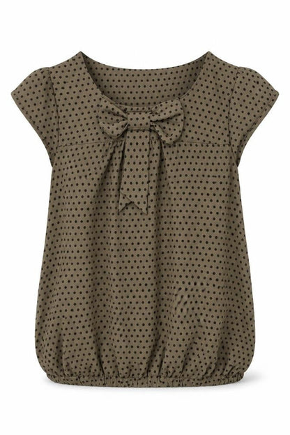 Front view of S.Y women’s brown polka dot basic blouse, size M