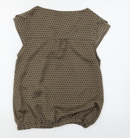 Back view of S.Y women’s brown polka dot basic blouse, size M