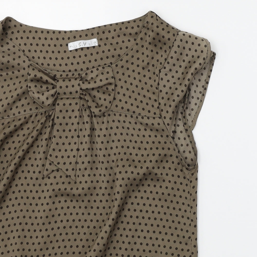 S.Y Womens Brown Polka Dot  Basic Blouse Size M