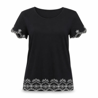 Front view of Dorothy Perkins women’s black basic t-shirt, size UK 6