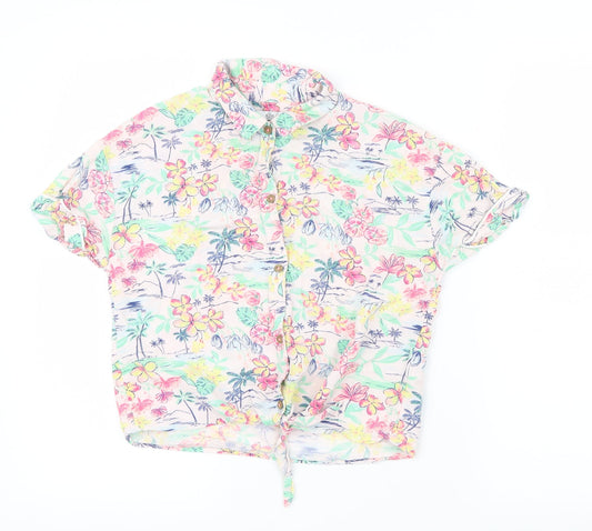 Marks and Spencer Girls Pink Floral  Basic Button-Up Size 10-11 Years  - Tie up front