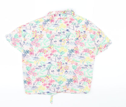 Back view of Marks & Spencer girls’ pink floral basic button-up, size 10-11, years - tie up front