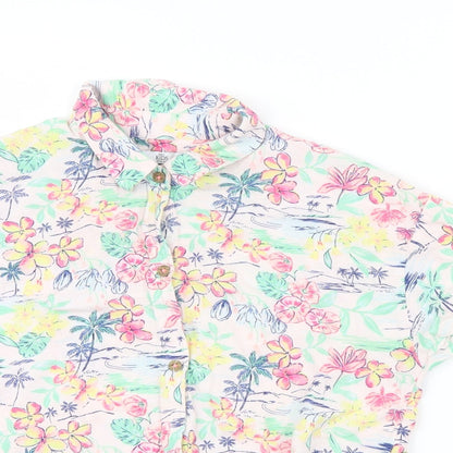 Close-up detail of Marks & Spencer girls’ pink floral basic button-up, size 10-11, years - tie up front