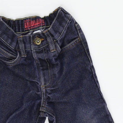Close-up detail of George boys’ blue jogger jeans, size 9-12, months