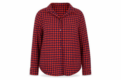 Front view of H&M women’s red basic button-up, size UK 42