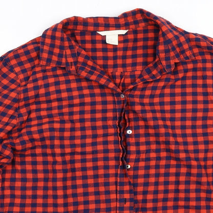 Close-up detail of H&M women’s red basic button-up, size UK 42