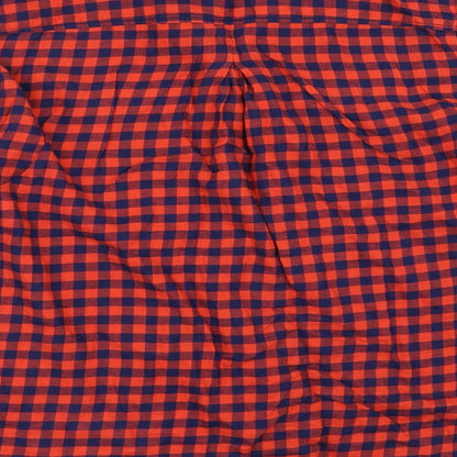Brand and care label for H&M women’s red basic button-up, size UK 42
