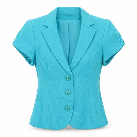 Front view of M&Co women’s blue jacket, size UK 14