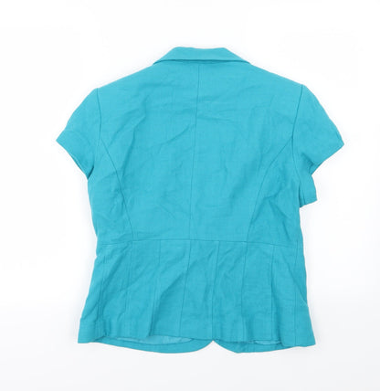Back view of M&Co women’s blue jacket, size UK 14