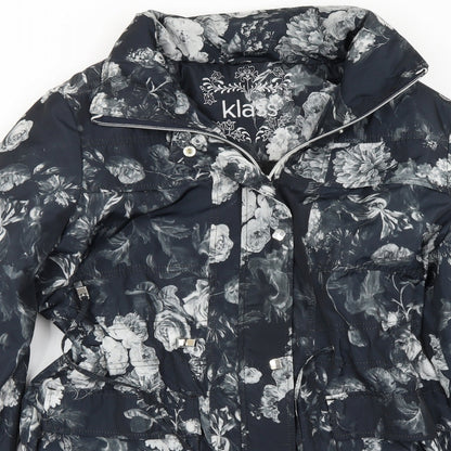 Close-up detail of Klass women’s black jacket coat, size UK 14