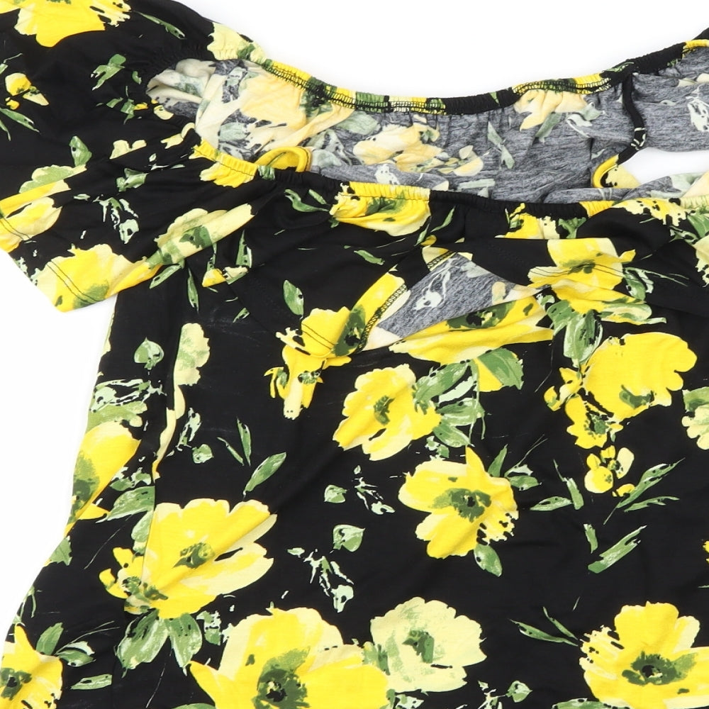 Bonmarché Womens Black Floral  Basic Blouse Size 12