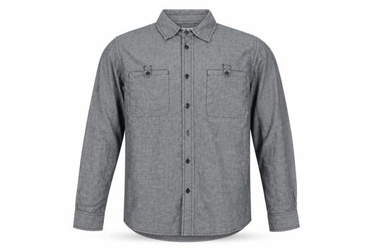 Front view of Preworn men’s grey button-up, size S