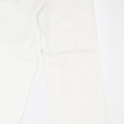 Brand and care label for Bianca women’s white trousers, size UK 14, 28-inch leg