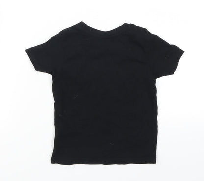 Back view of Primark girls’ black basic t-shirt, size 18-24, months - palm tree