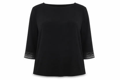 Front view of Stella women’s black basic t-shirt, size UK 14