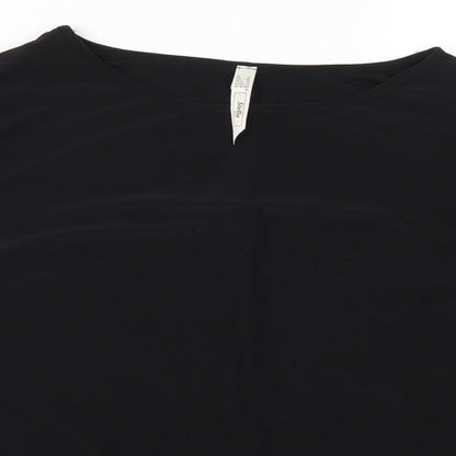 Close-up detail of Stella women’s black basic t-shirt, size UK 14