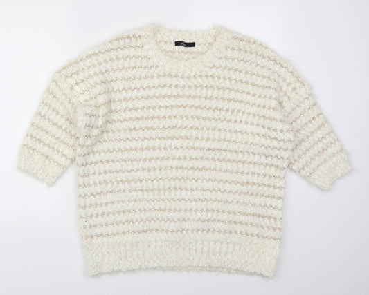 Bonmarché Womens White Striped  Pullover Jumper Size L