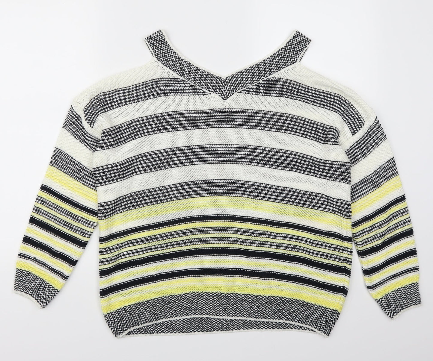 F&F Womens Yellow Striped  Pullover Jumper Size 12