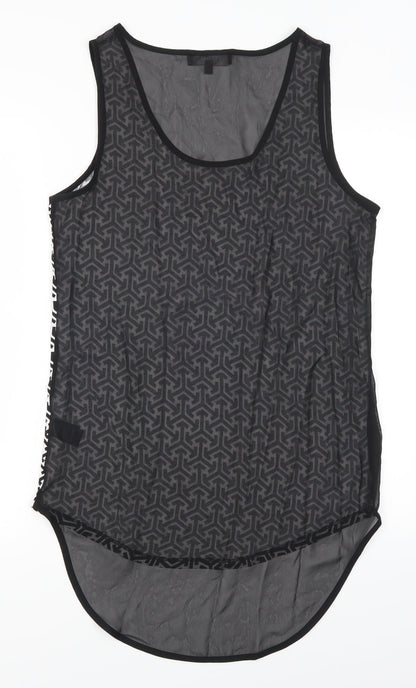 Back view of Marks & Spencer women’s black geometric basic tank, size UK 12, - black and white