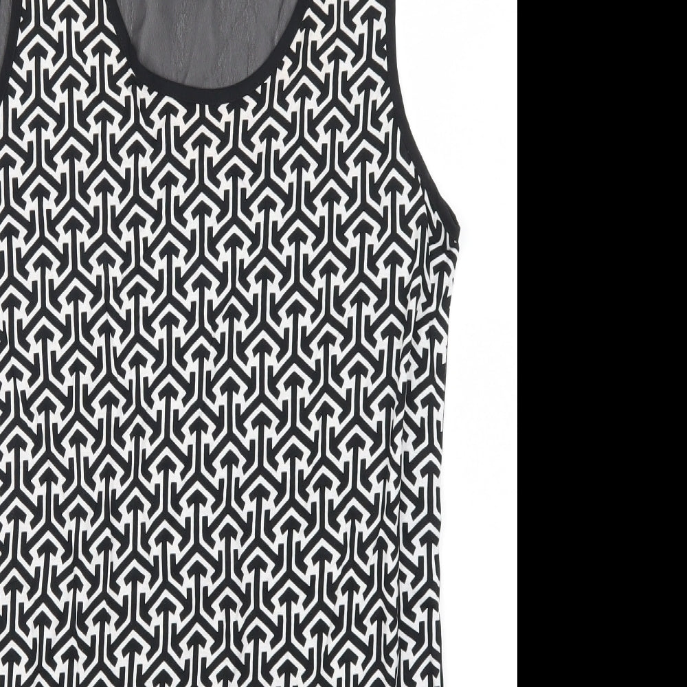 Marks and Spencer Womens Black Geometric  Basic Tank Size 12  - Black and White