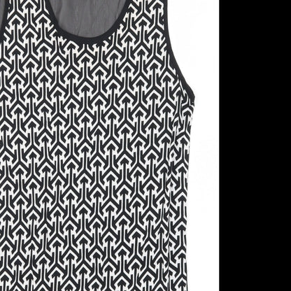 Close-up detail of Marks & Spencer women’s black geometric basic tank, size UK 12, - black and white
