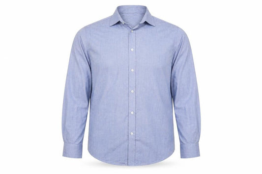Front view of F&F men’s blue button-up, size 16.5