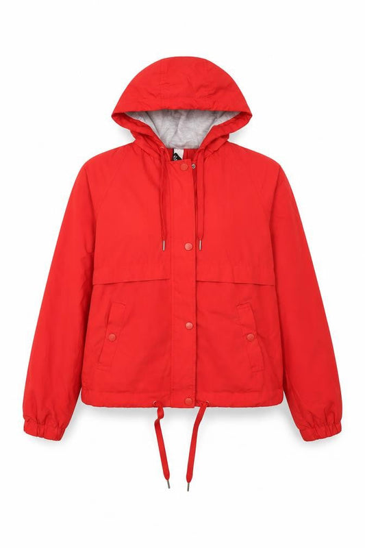 Front view of H&M women’s red jacket, size UK 10