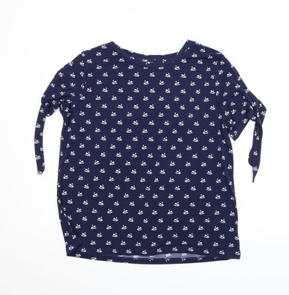 Front view of Warehouse women’s blue animal print basic blouse, size UK 14