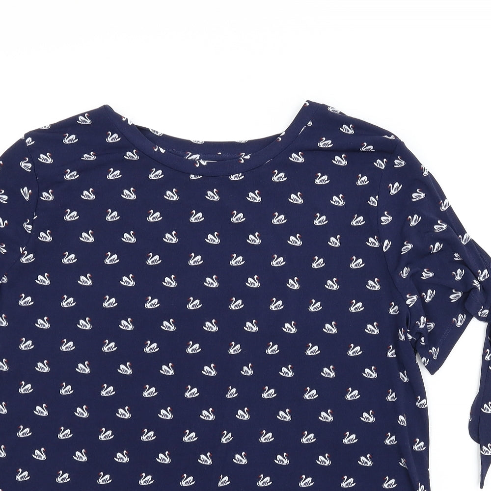 Warehouse Womens Blue Animal Print  Basic Blouse Size 14