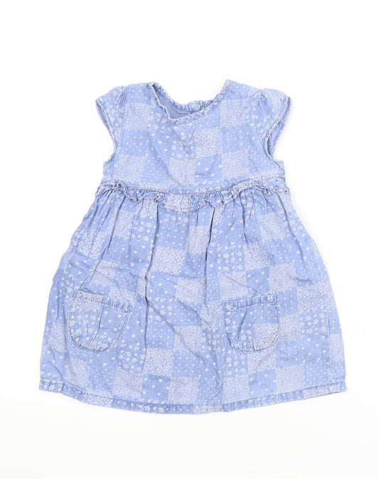George Girls Blue Floral  A-Line  Size 9-12 Months