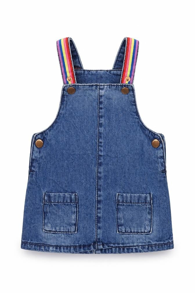 F&F Girls Blue  Denim Pinafore/Dungaree Dress  Size 6-9 Months