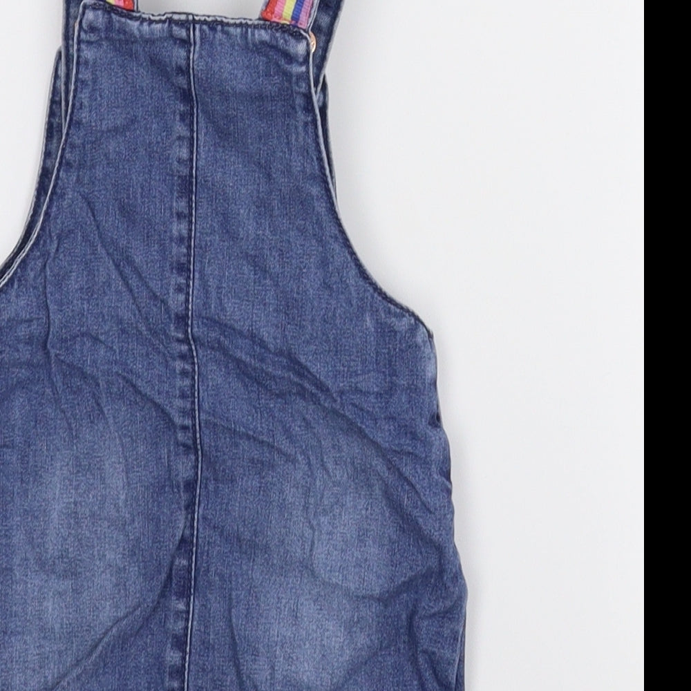 F&F Girls Blue  Denim Pinafore/Dungaree Dress  Size 6-9 Months